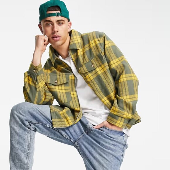 NWOT ASOS Design Harrington Check Jacket in Green/Yellow Men's XSMALL Full Zip - Picture 1 of 9